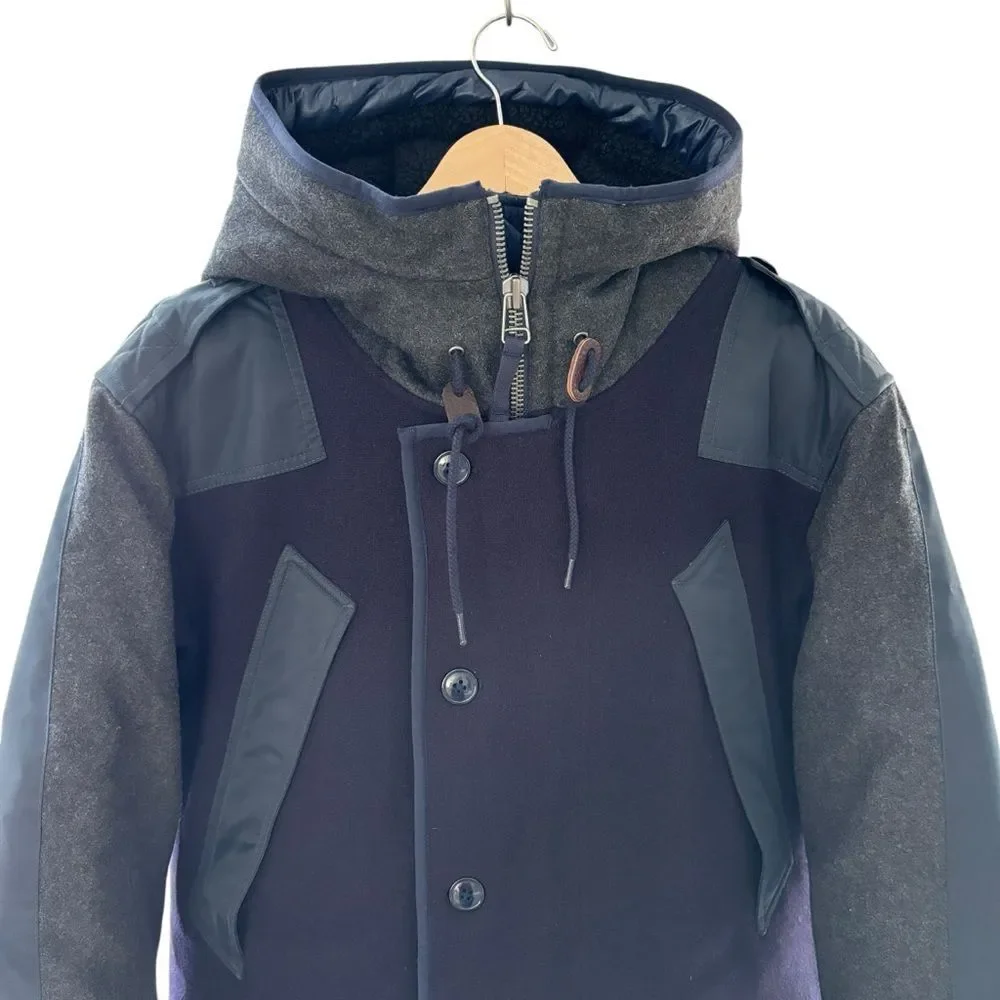 J CREW Burbridge Mixed Media Parka Coat Heavy Quilted Winter Navy Gray Sz S